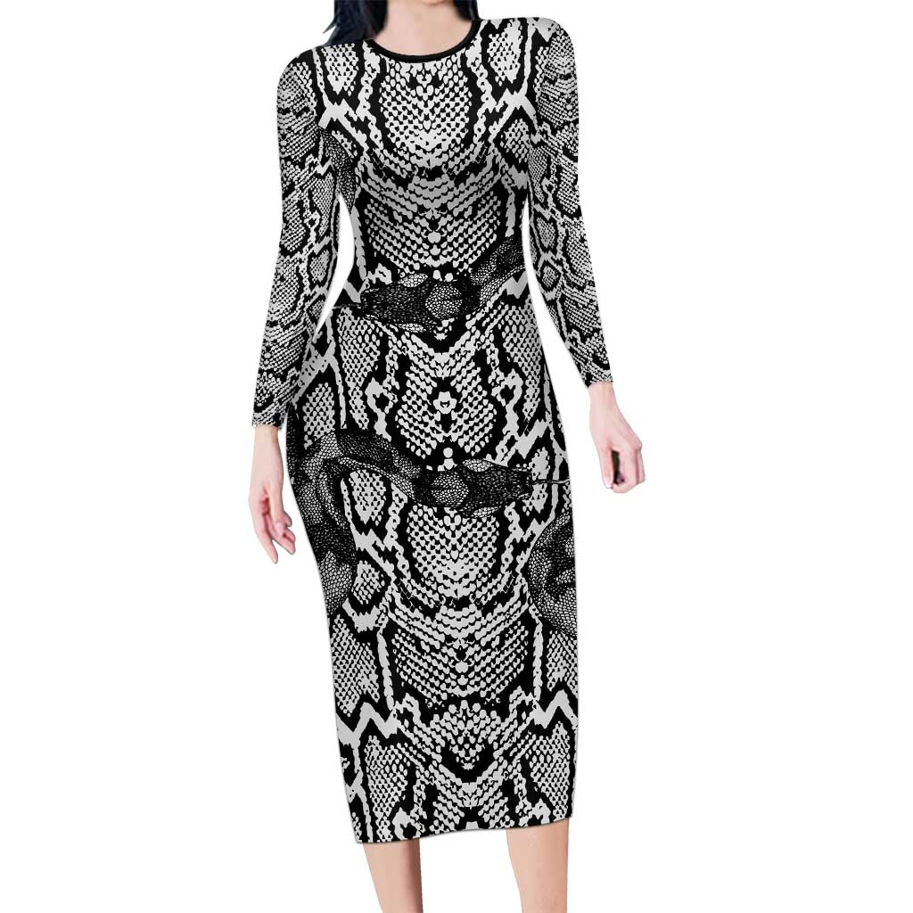 African Snake Skin Pattern Long Sleeve Bodycon Dress
