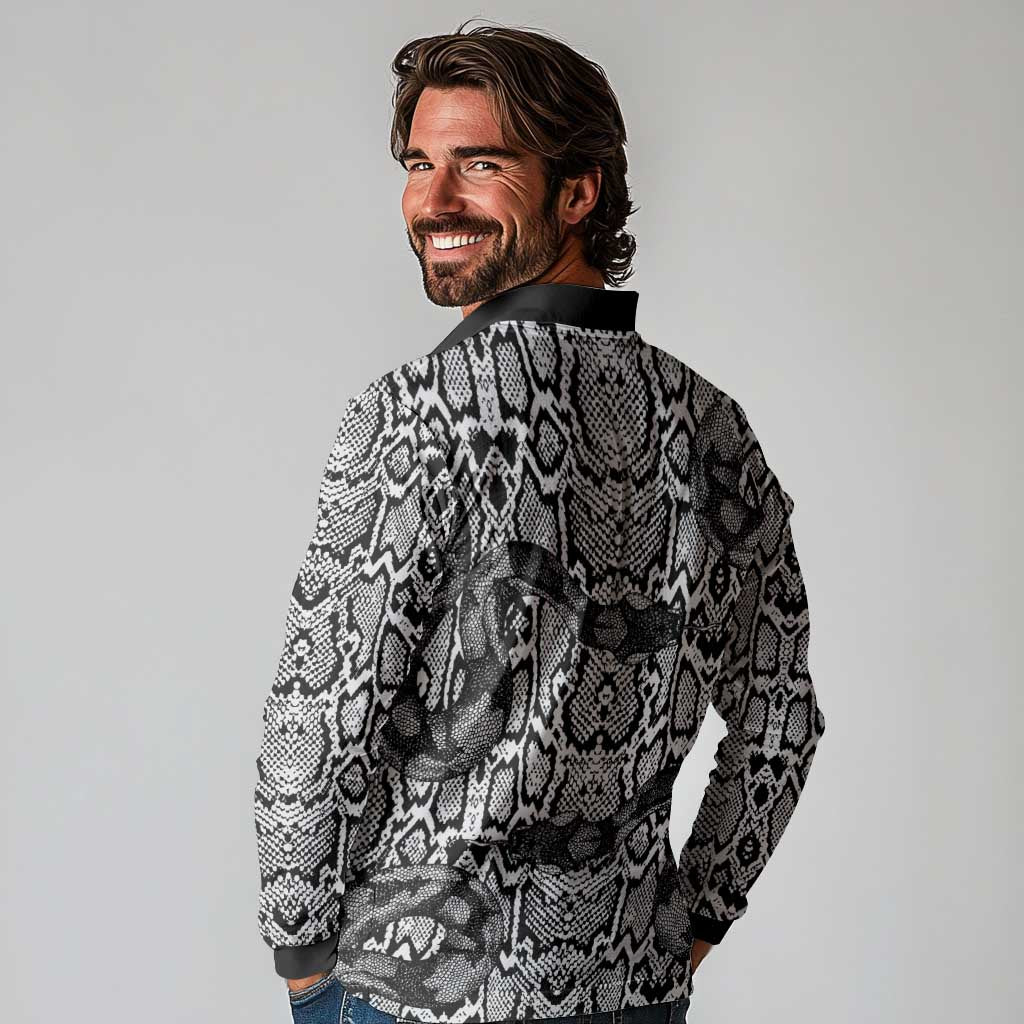 African Snake Skin Pattern Long Sleeve Polo Shirt