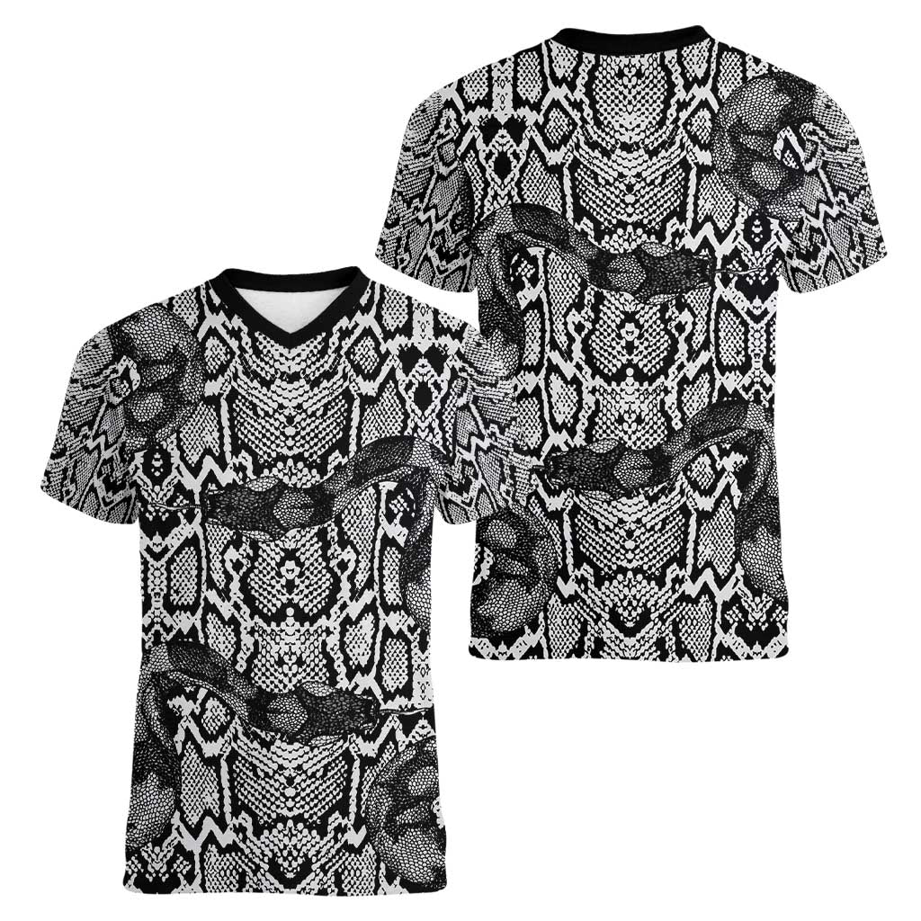 African Snake Skin Pattern Women V-Neck T-Shirt