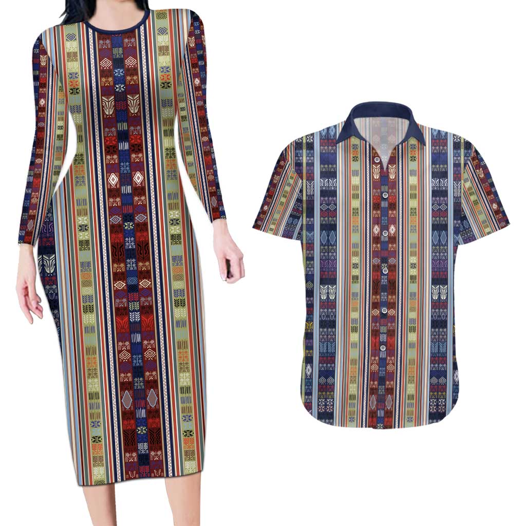 Lamba Mpanjaka Madagascar Couples Matching Long Sleeve Bodycon Dress and Hawaiian Shirt Traditional Pattern