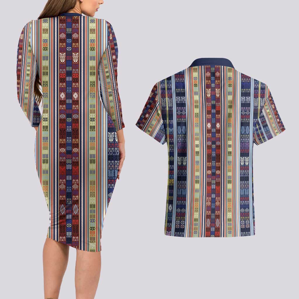 Lamba Mpanjaka Madagascar Couples Matching Long Sleeve Bodycon Dress and Hawaiian Shirt Traditional Pattern