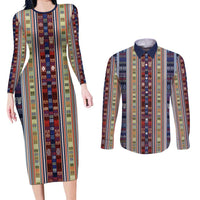Lamba Mpanjaka Madagascar Couples Matching Long Sleeve Bodycon Dress and Long Sleeve Button Shirt Traditional Pattern