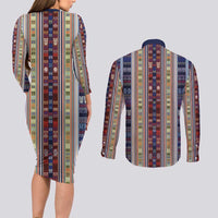 Lamba Mpanjaka Madagascar Couples Matching Long Sleeve Bodycon Dress and Long Sleeve Button Shirt Traditional Pattern