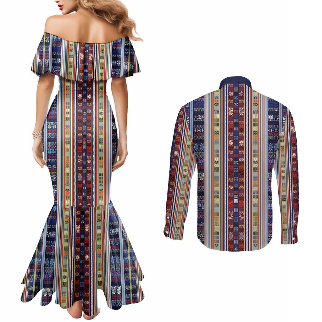 Lamba Mpanjaka Madagascar Couples Matching Mermaid Dress and Long Sleeve Button Shirt Traditional Pattern