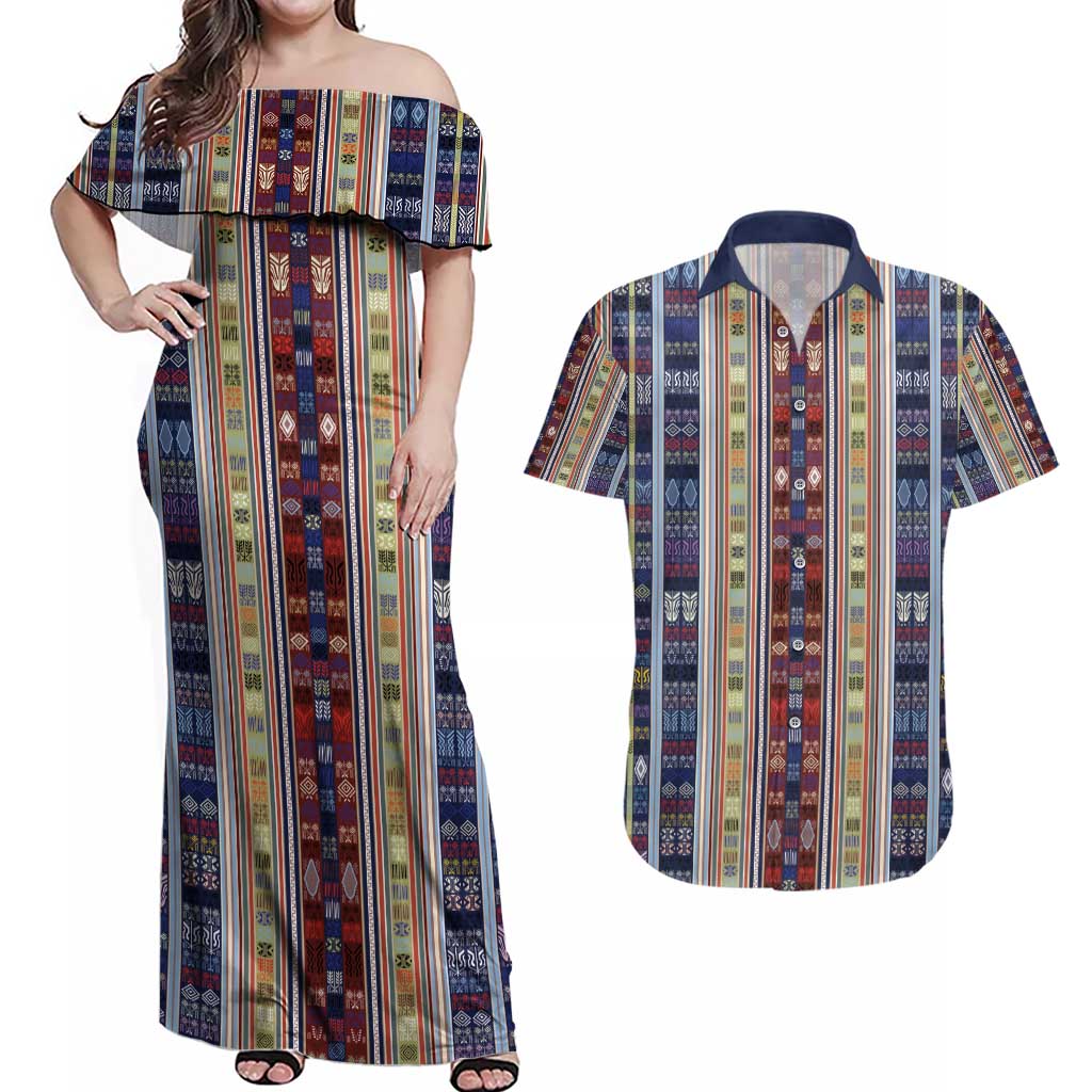 Lamba Mpanjaka Madagascar Couples Matching Off Shoulder Maxi Dress and Hawaiian Shirt Traditional Pattern