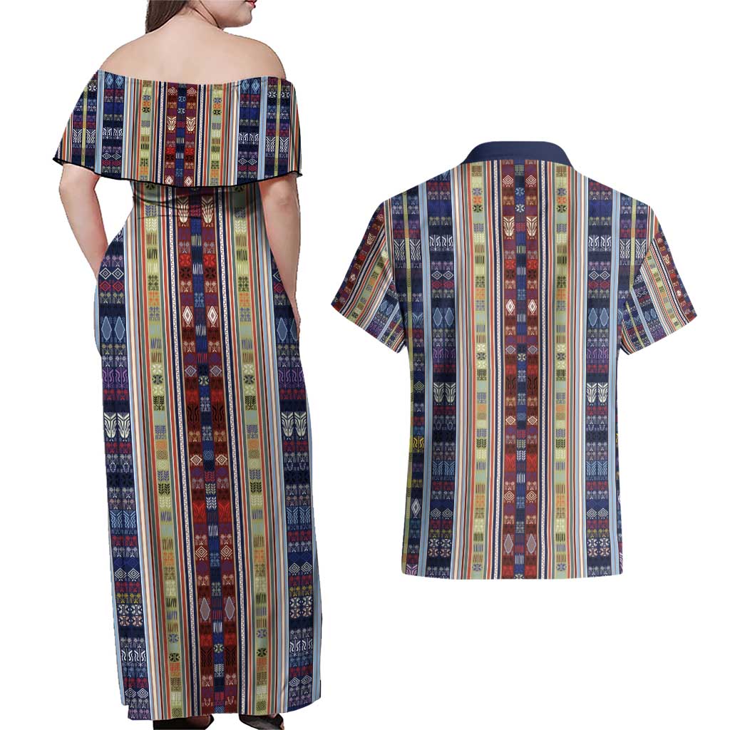 Lamba Mpanjaka Madagascar Couples Matching Off Shoulder Maxi Dress and Hawaiian Shirt Traditional Pattern