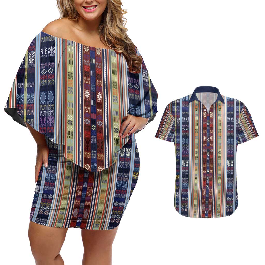 Lamba Mpanjaka Madagascar Couples Matching Off Shoulder Short Dress and Hawaiian Shirt Traditional Pattern