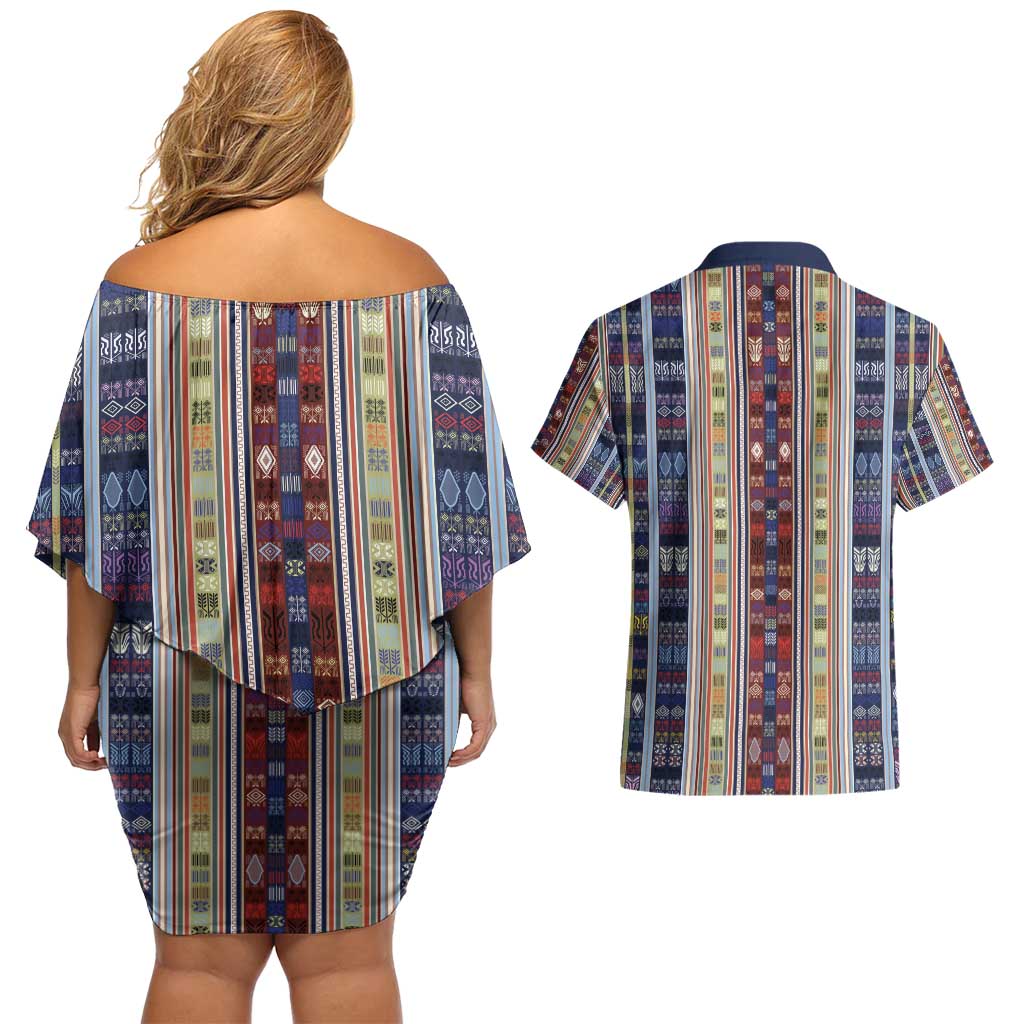 Lamba Mpanjaka Madagascar Couples Matching Off Shoulder Short Dress and Hawaiian Shirt Traditional Pattern