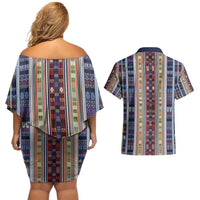 Lamba Mpanjaka Madagascar Couples Matching Off Shoulder Short Dress and Hawaiian Shirt Traditional Pattern