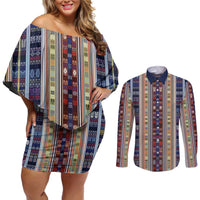 Lamba Mpanjaka Madagascar Couples Matching Off Shoulder Short Dress and Long Sleeve Button Shirt Traditional Pattern