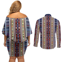 Lamba Mpanjaka Madagascar Couples Matching Off Shoulder Short Dress and Long Sleeve Button Shirt Traditional Pattern