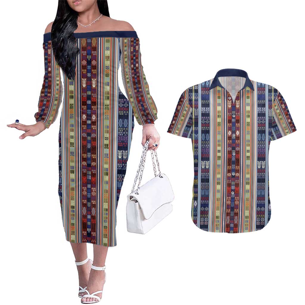 Lamba Mpanjaka Madagascar Couples Matching Off The Shoulder Long Sleeve Dress and Hawaiian Shirt Traditional Pattern