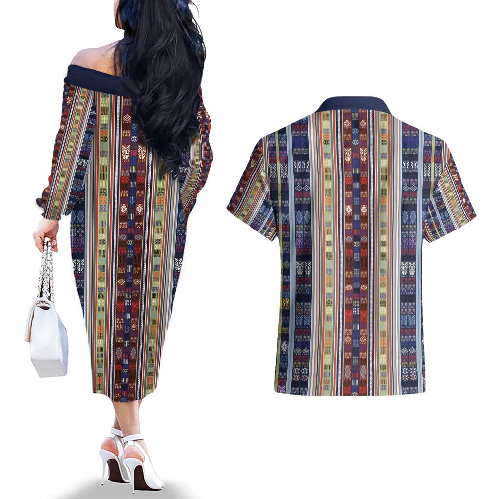 Lamba Mpanjaka Madagascar Couples Matching Off The Shoulder Long Sleeve Dress and Hawaiian Shirt Traditional Pattern