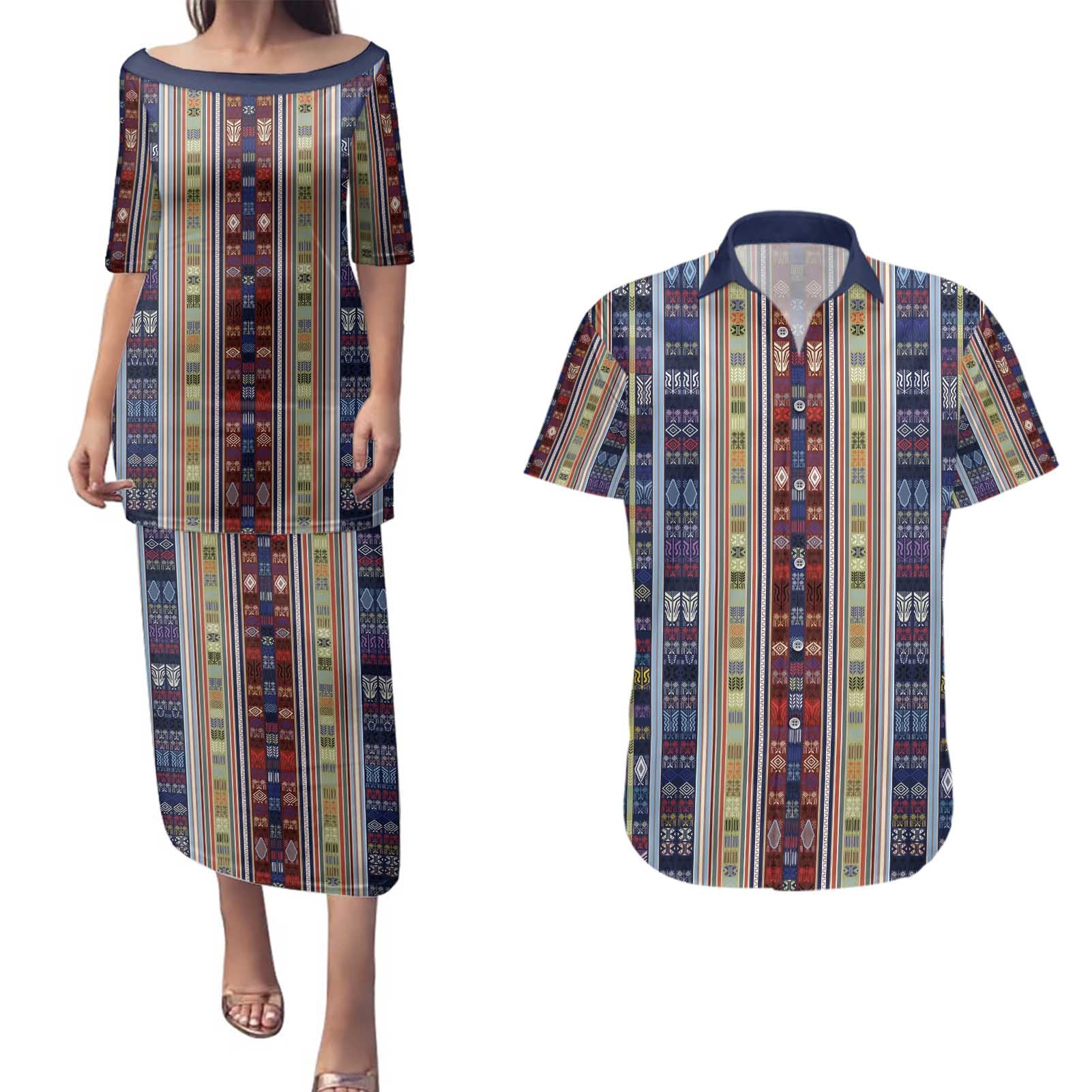 Lamba Mpanjaka Madagascar Couples Matching Puletasi and Hawaiian Shirt Traditional Pattern
