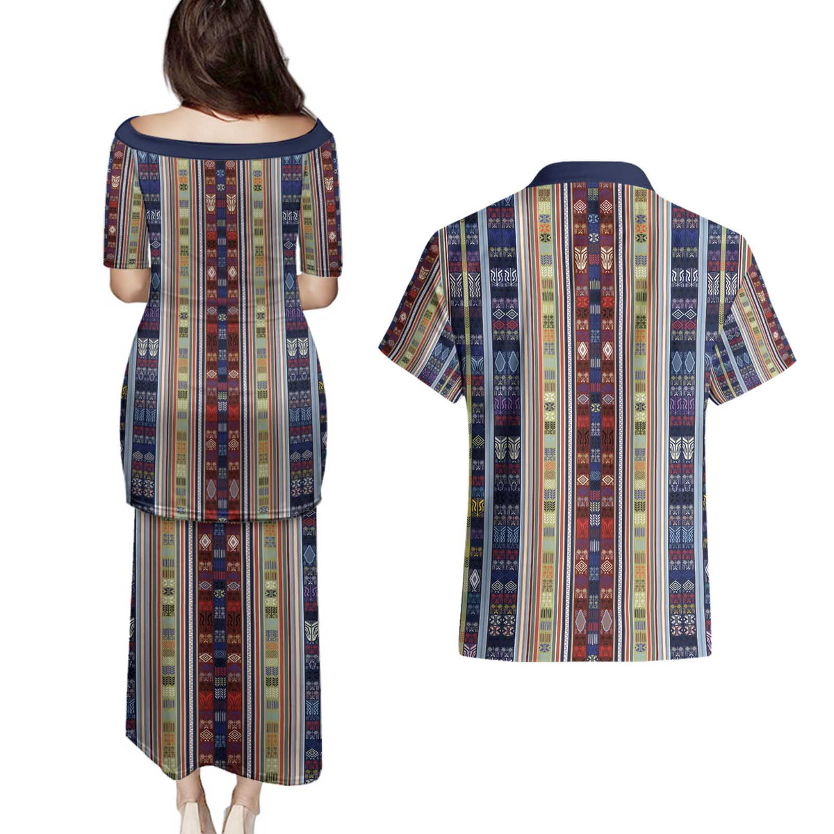 Lamba Mpanjaka Madagascar Couples Matching Puletasi and Hawaiian Shirt Traditional Pattern