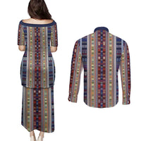 Lamba Mpanjaka Madagascar Couples Matching Puletasi and Long Sleeve Button Shirt Traditional Pattern