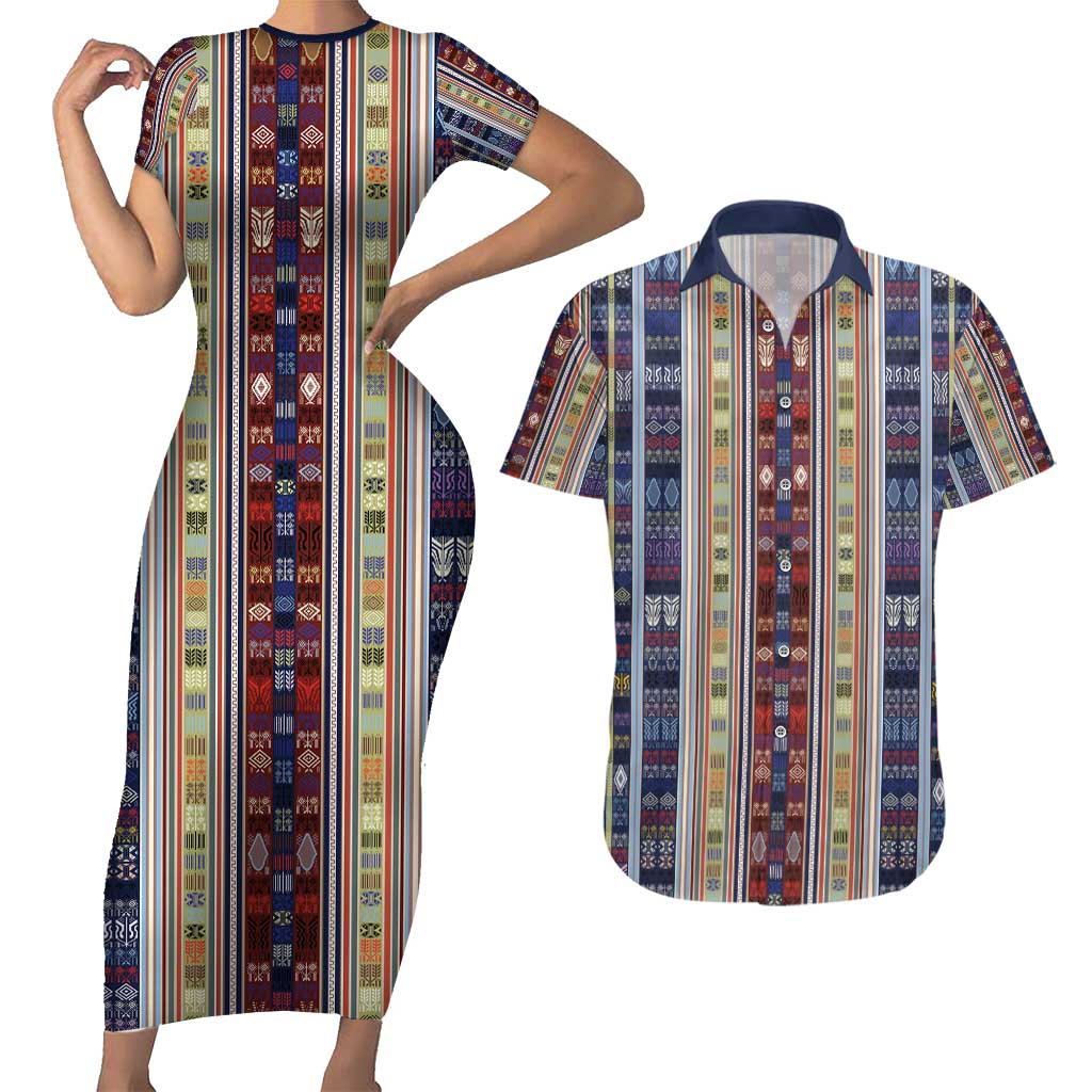 Lamba Mpanjaka Madagascar Couples Matching Short Sleeve Bodycon Dress and Hawaiian Shirt Traditional Pattern