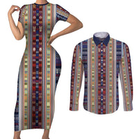 Lamba Mpanjaka Madagascar Couples Matching Short Sleeve Bodycon Dress and Long Sleeve Button Shirt Traditional Pattern