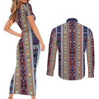 Lamba Mpanjaka Madagascar Couples Matching Short Sleeve Bodycon Dress and Long Sleeve Button Shirt Traditional Pattern