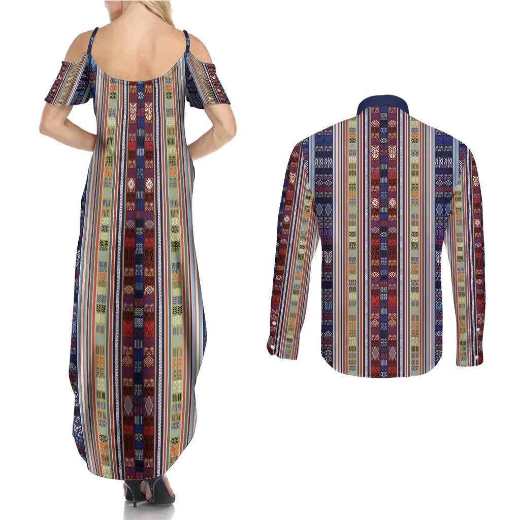 Lamba Mpanjaka Madagascar Couples Matching Summer Maxi Dress and Long Sleeve Button Shirt Traditional Pattern