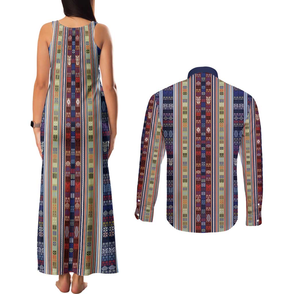 Lamba Mpanjaka Madagascar Couples Matching Tank Maxi Dress and Long Sleeve Button Shirt Traditional Pattern
