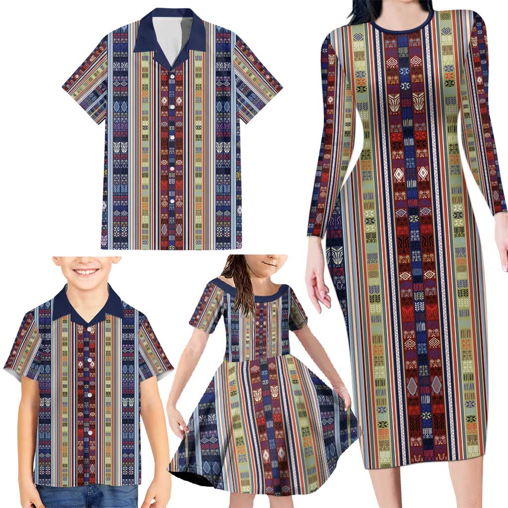 Lamba Mpanjaka Madagascar Family Matching Long Sleeve Bodycon Dress and Hawaiian Shirt Traditional Pattern