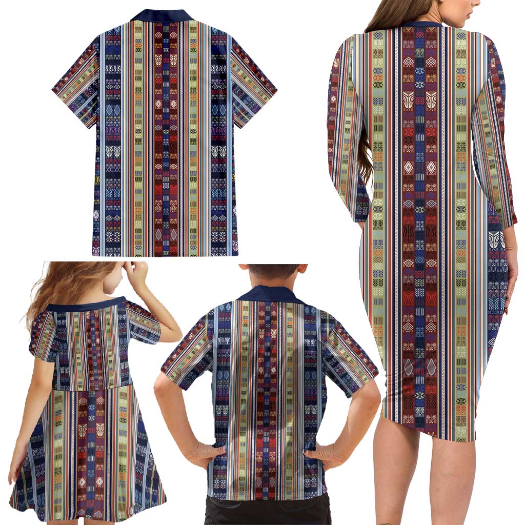 Lamba Mpanjaka Madagascar Family Matching Long Sleeve Bodycon Dress and Hawaiian Shirt Traditional Pattern