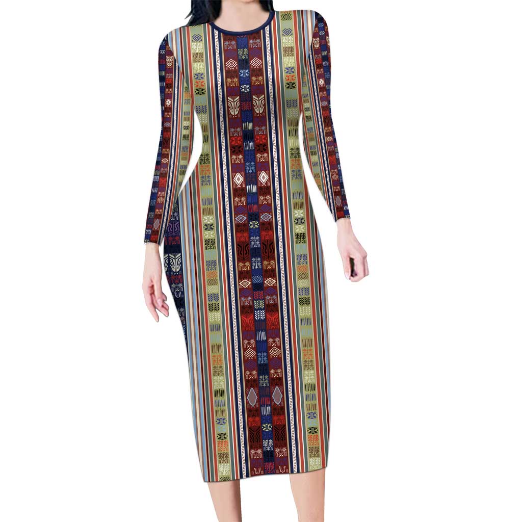 Lamba Mpanjaka Madagascar Family Matching Long Sleeve Bodycon Dress and Hawaiian Shirt Traditional Pattern