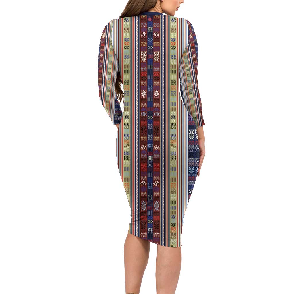 Lamba Mpanjaka Madagascar Family Matching Long Sleeve Bodycon Dress and Hawaiian Shirt Traditional Pattern