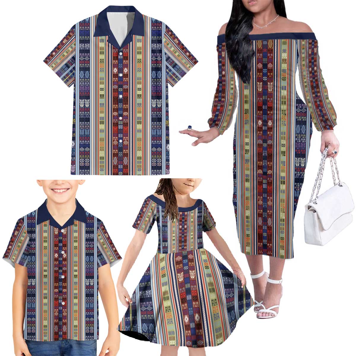 Lamba Mpanjaka Madagascar Family Matching Off The Shoulder Long Sleeve Dress and Hawaiian Shirt Traditional Pattern
