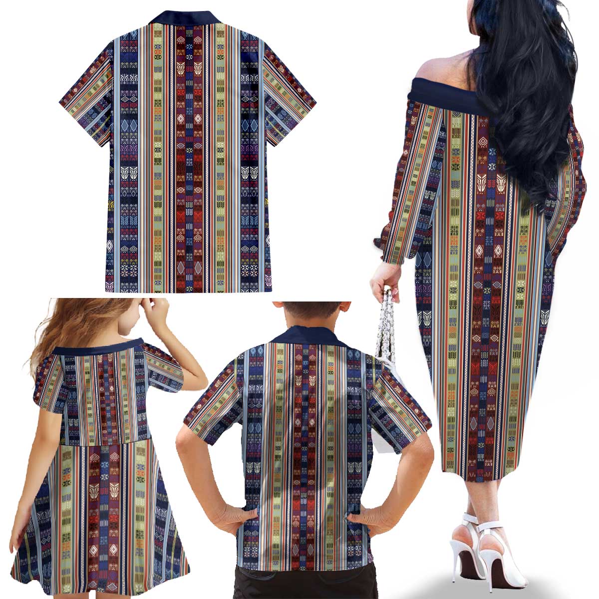 Lamba Mpanjaka Madagascar Family Matching Off The Shoulder Long Sleeve Dress and Hawaiian Shirt Traditional Pattern