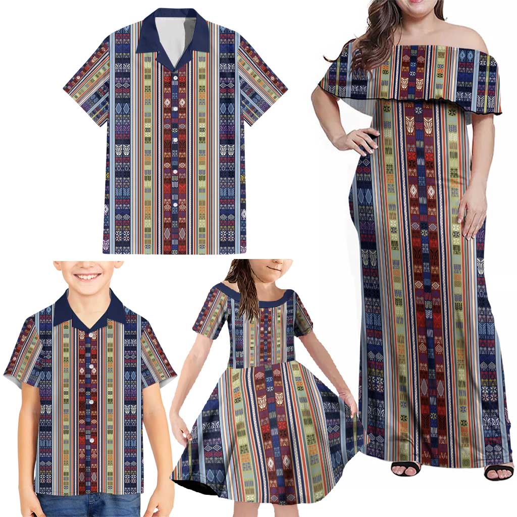 Lamba Mpanjaka Madagascar Family Matching Off Shoulder Maxi Dress and Hawaiian Shirt Traditional Pattern