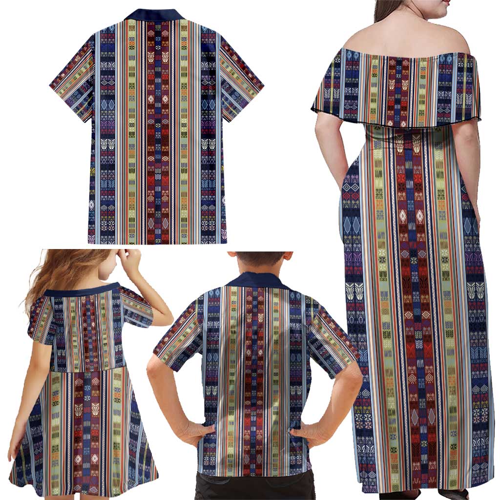 Lamba Mpanjaka Madagascar Family Matching Off Shoulder Maxi Dress and Hawaiian Shirt Traditional Pattern