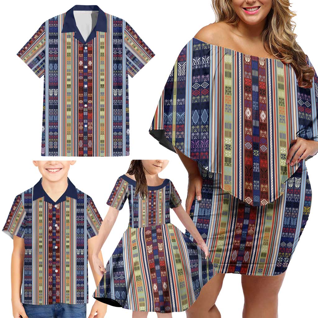 Lamba Mpanjaka Madagascar Family Matching Off Shoulder Short Dress and Hawaiian Shirt Traditional Pattern