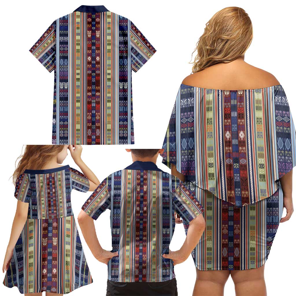 Lamba Mpanjaka Madagascar Family Matching Off Shoulder Short Dress and Hawaiian Shirt Traditional Pattern