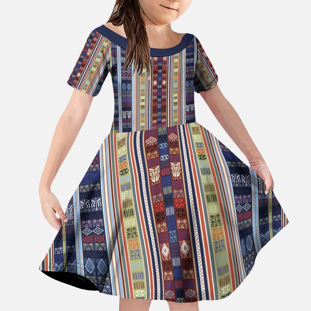 Lamba Mpanjaka Madagascar Kid Short Sleeve Dress Traditional Pattern