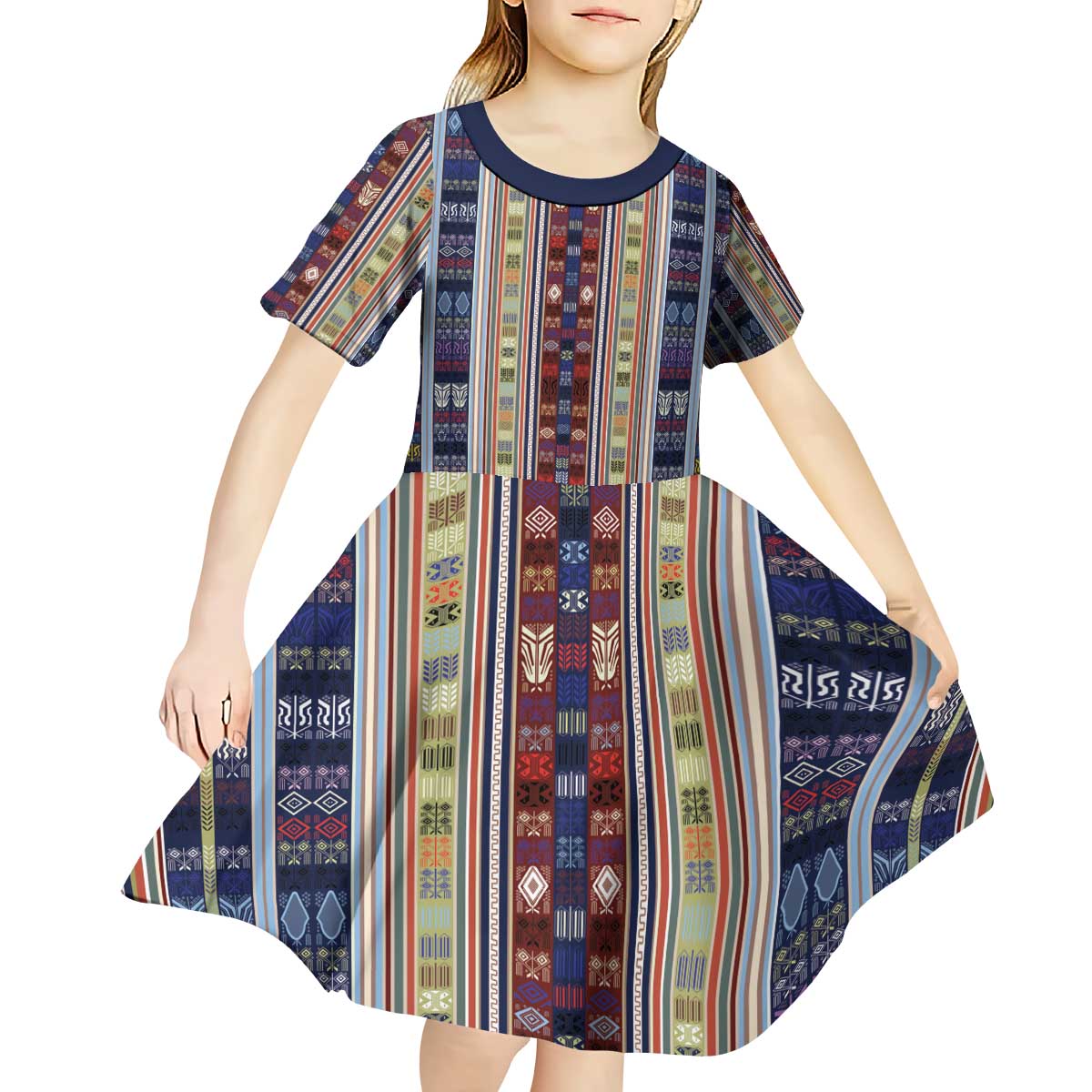 Lamba Mpanjaka Madagascar Kid Short Sleeve Dress Traditional Pattern