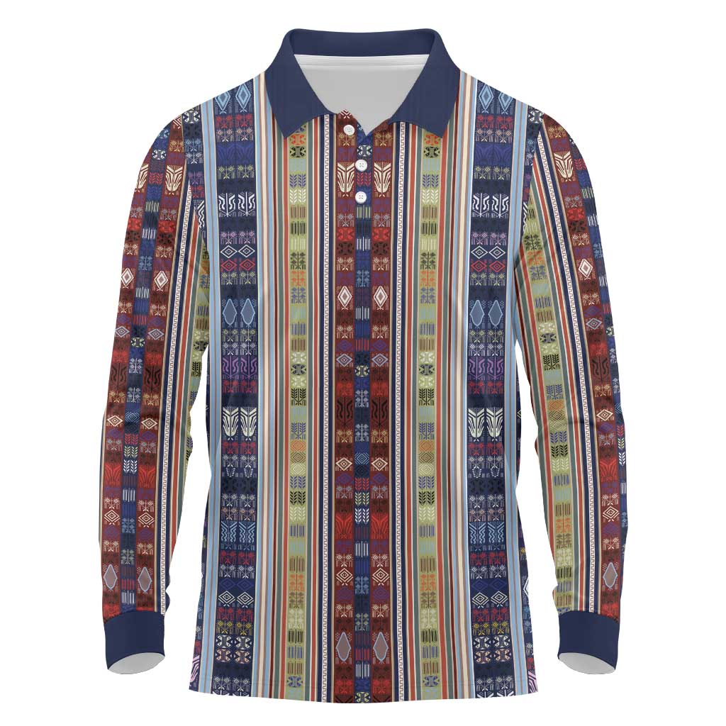 Lamba Mpanjaka Madagascar Long Sleeve Polo Shirt Traditional Pattern
