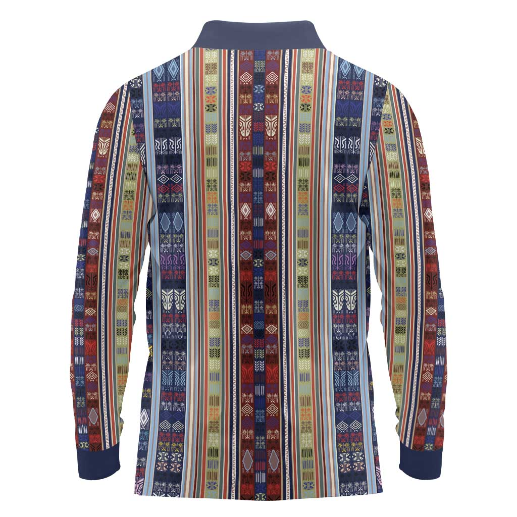 Lamba Mpanjaka Madagascar Long Sleeve Polo Shirt Traditional Pattern