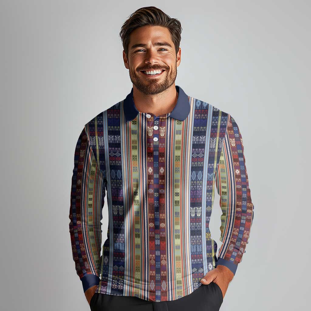 Lamba Mpanjaka Madagascar Long Sleeve Polo Shirt Traditional Pattern