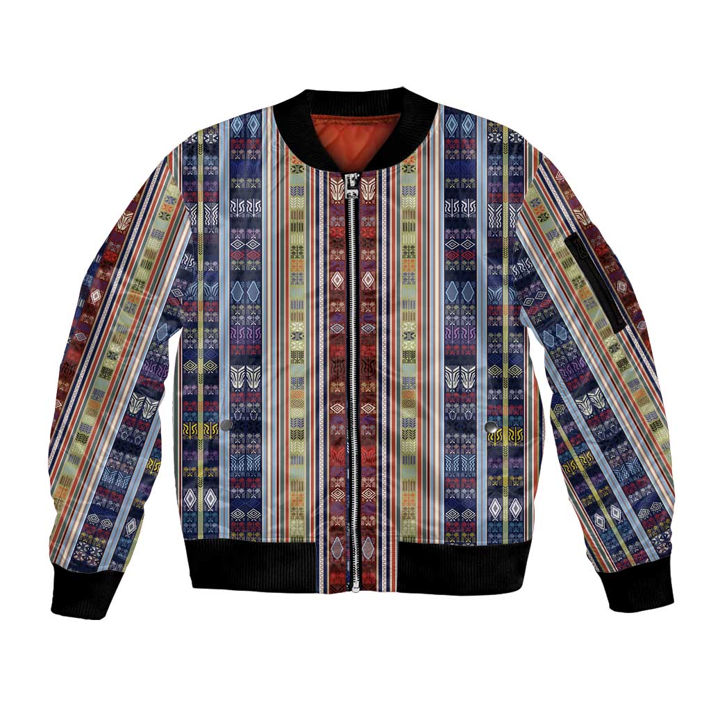 Lamba Mpanjaka Madagascar Sleeve Zip Bomber Jacket Traditional Pattern