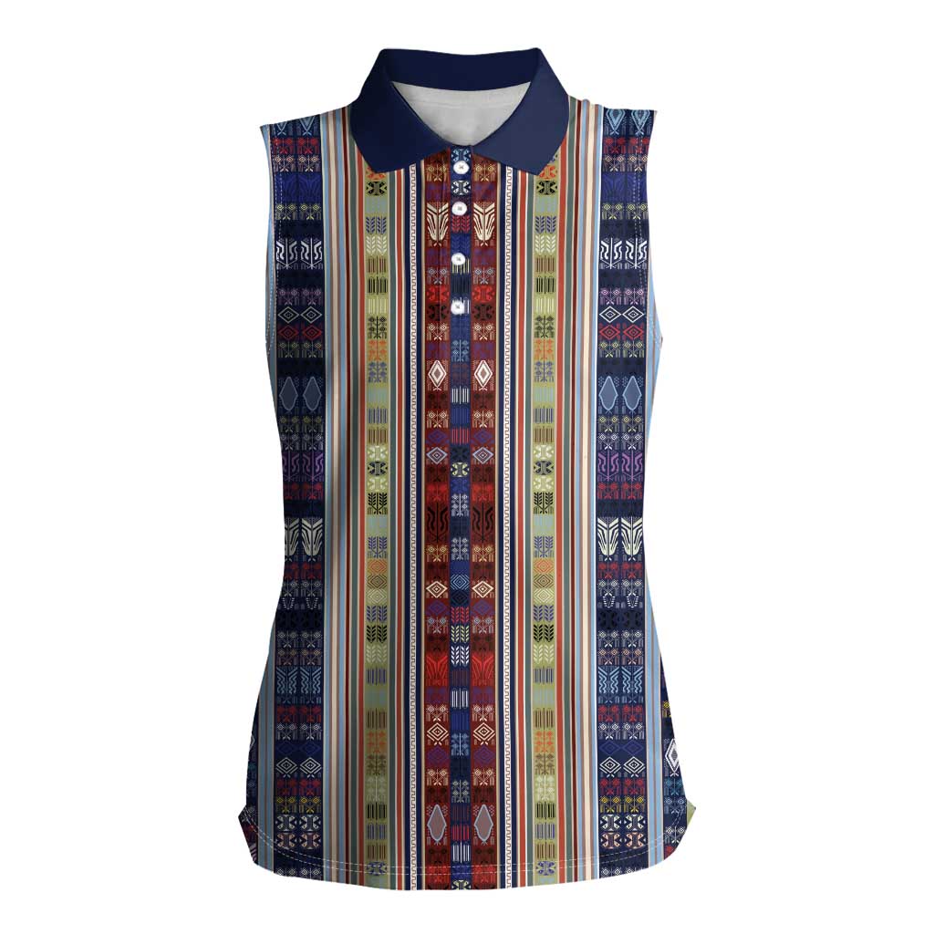 Lamba Mpanjaka Madagascar Women Sleeveless Polo Shirt Traditional Pattern