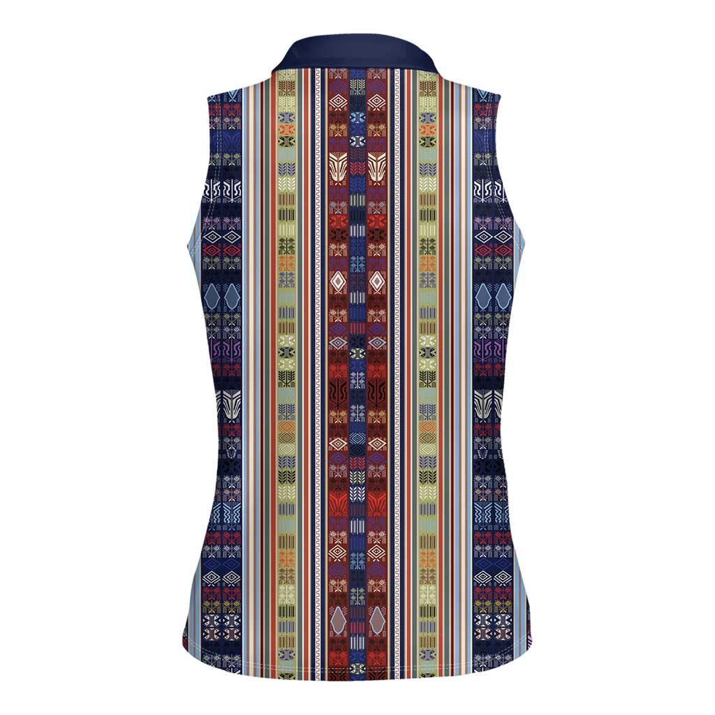Lamba Mpanjaka Madagascar Women Sleeveless Polo Shirt Traditional Pattern