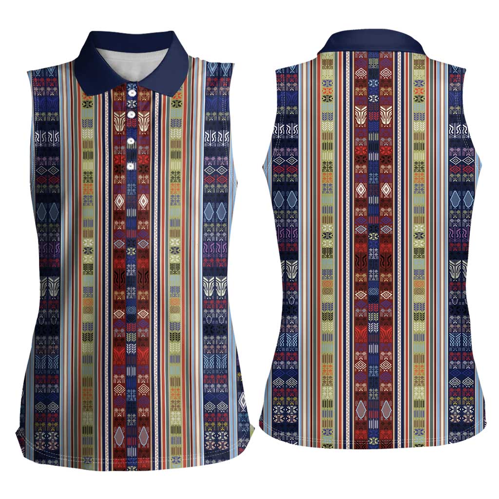 Lamba Mpanjaka Madagascar Women Sleeveless Polo Shirt Traditional Pattern