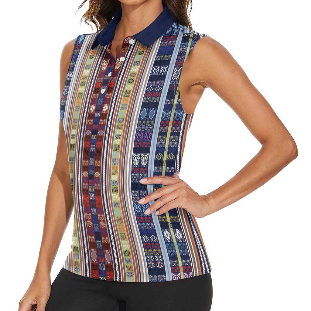 Lamba Mpanjaka Madagascar Women Sleeveless Polo Shirt Traditional Pattern