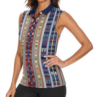 Lamba Mpanjaka Madagascar Women Sleeveless Polo Shirt Traditional Pattern