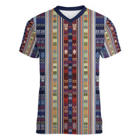 Lamba Mpanjaka Madagascar Women V-Neck T-Shirt Traditional Pattern