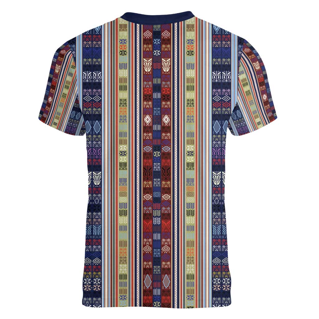 Lamba Mpanjaka Madagascar Women V-Neck T-Shirt Traditional Pattern