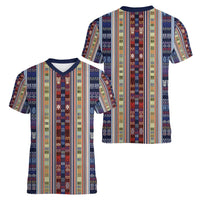 Lamba Mpanjaka Madagascar Women V-Neck T-Shirt Traditional Pattern
