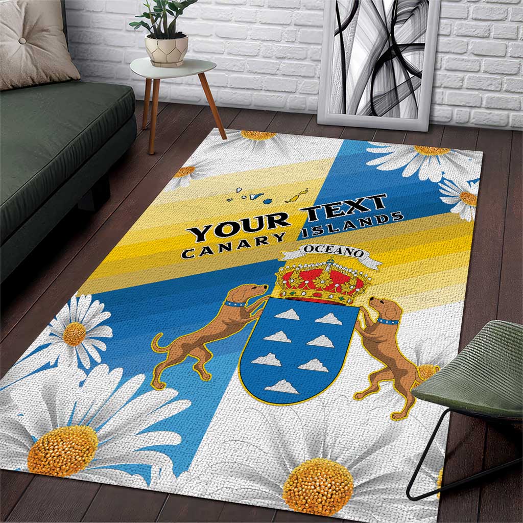 Personalized Islas Canarias Area Rug Coat Of Arms With Argyranthemum Frutescens